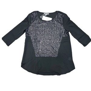 Lucy Paris Sparkle High-Low Black Sequins Woman Medium Party Top New